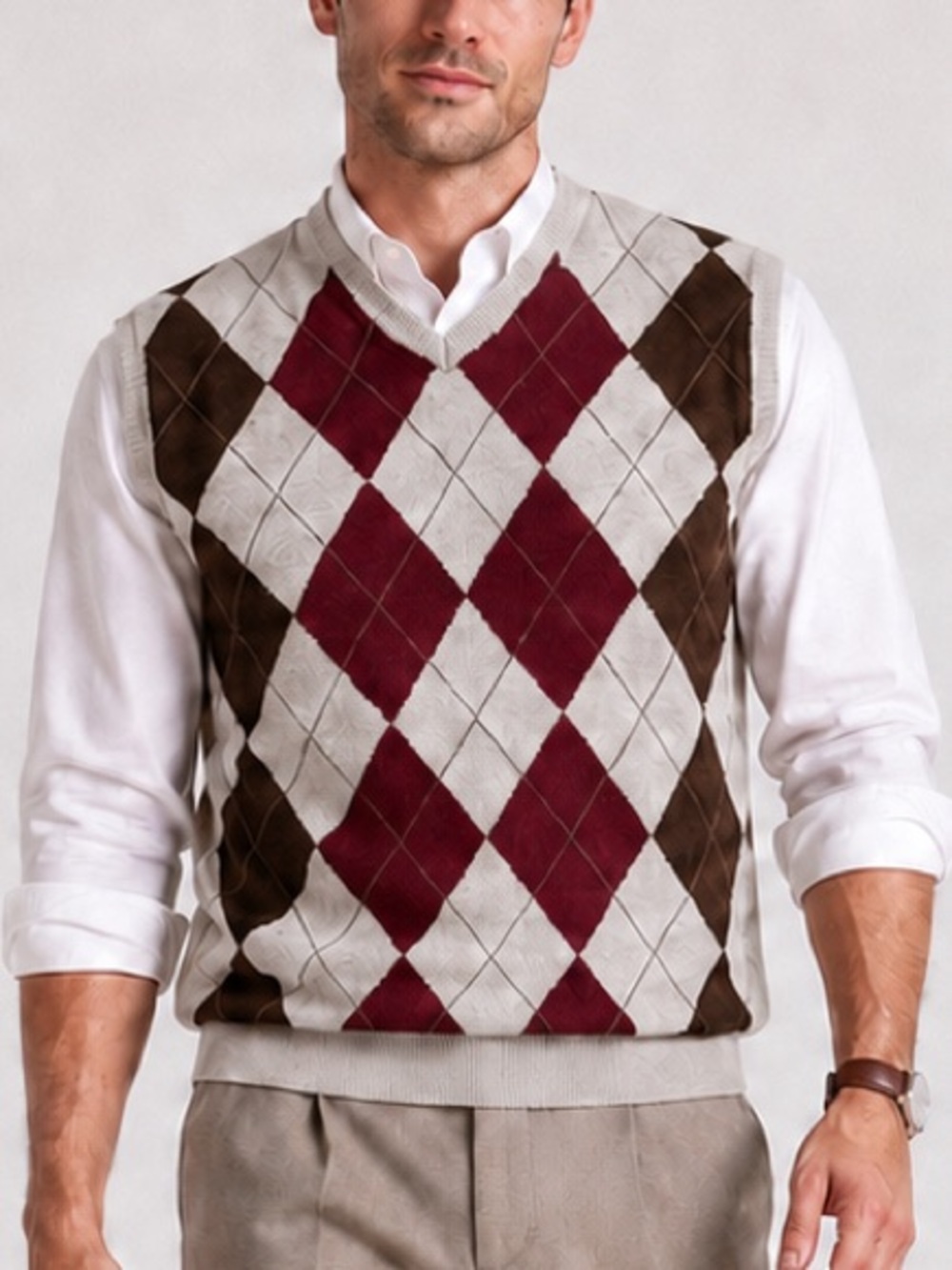 IZOD Men’s Argyle Sweater Vest Burgundy Brown Preppy Golf Academia XL